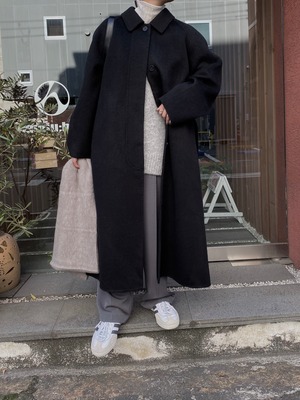 shaggy wool soutien collar long coat
