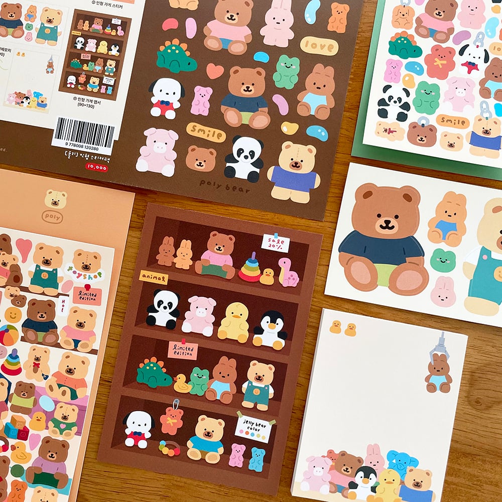 polybear】シール・メモ・ポストカード セット 인형 랜덤팩 | 韓国文具