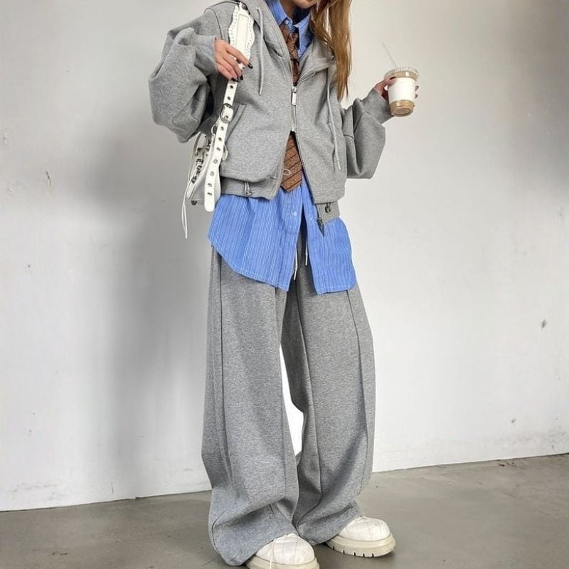 Double zipper hoodie pants 2 colors V2203