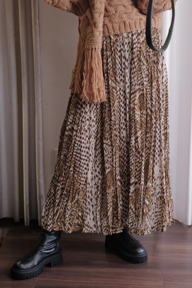 leopard pleats skirt brown