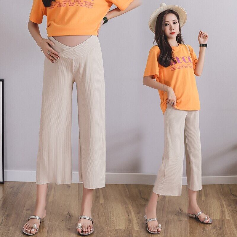 【新作】【送料無料】 夏の長さワイドレッグマタニティパンツ伸縮性ウエストベリーパンツ服妊娠中の女性OLmal Work Pregnancy C850 エラスティック サマー 夏物 ワイドパンツ AL expec382245917541