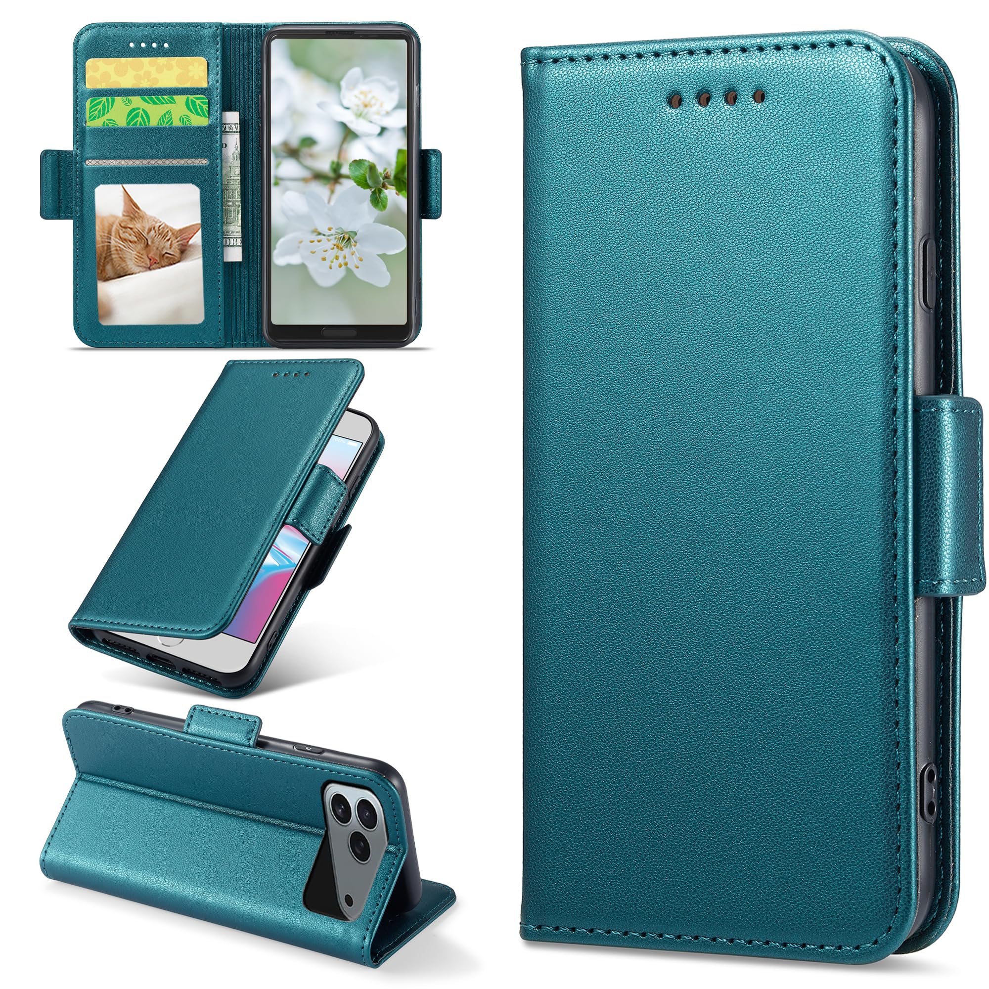 Ugazuisi 兼用 iPhone 18 Pro/iPhone 17 Pro ケース 手帳型ケース アイフォン17プロ ケース あいふぉん カバー 携帯カバー スマホカバー 肌触り良い レザー RFID磁気防止 スマホケース 携帯ケース サイドマグネット 耐衝撃 耐摩擦 スタンド機能 財布型 カード入れ (iPhone 18 Pro/iPhone 17 Pro 対応) ターコイズ