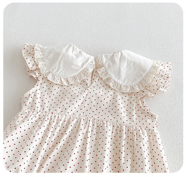【BABY】さくらんぼ刺繍ドット柄丸襟フリル袖ロンパース - 15