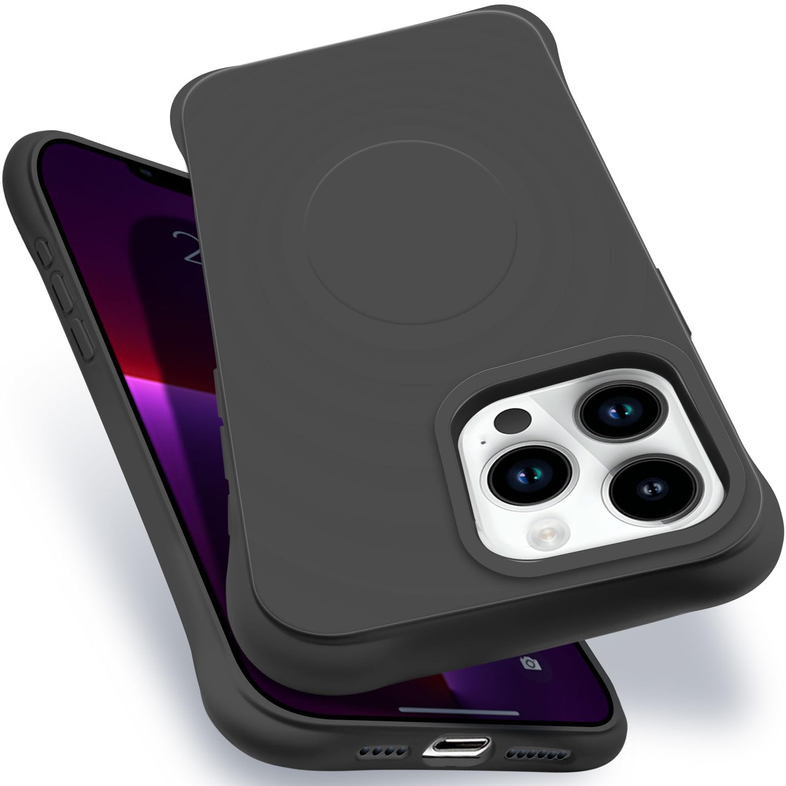 ALIGADUO iPhone 13 Pro用 MagSafe対応 ケース 耐衝撃 波模様スマホカバー ブラック