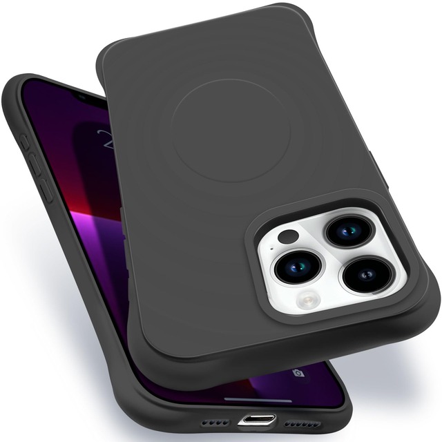 ALIGADUO iPhone 13 Pro用 MagSafe対応 ケース 耐衝撃 波模様スマホカバー ブラック