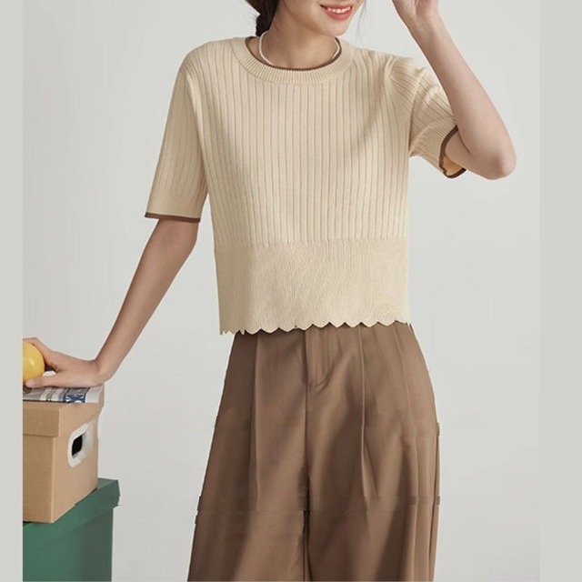 リブニットショートトップス　M0229