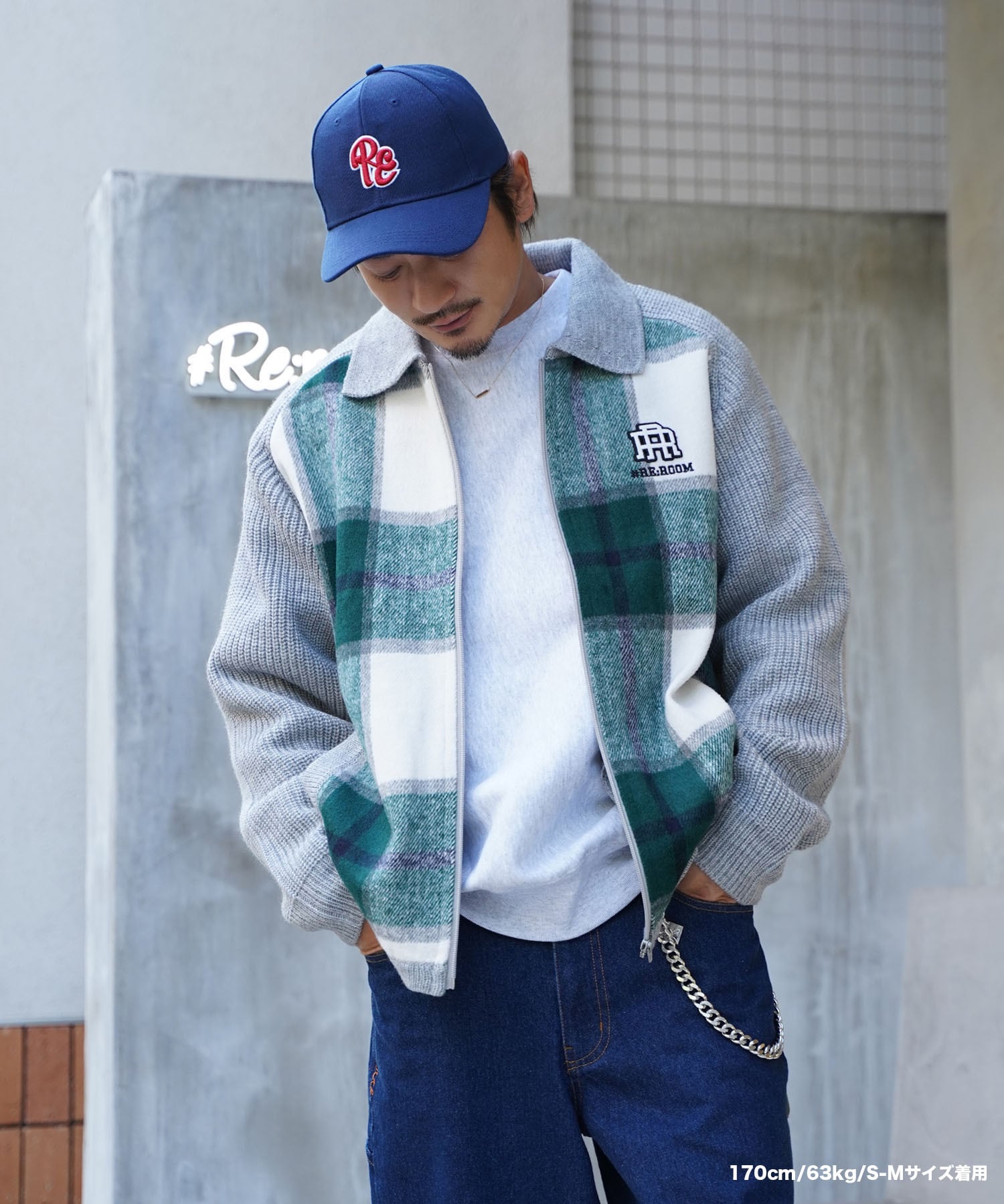 Re:room】WOOL CHECK SWITCHING ZIP UP KNIT JACKET［REK132］ | #Re 