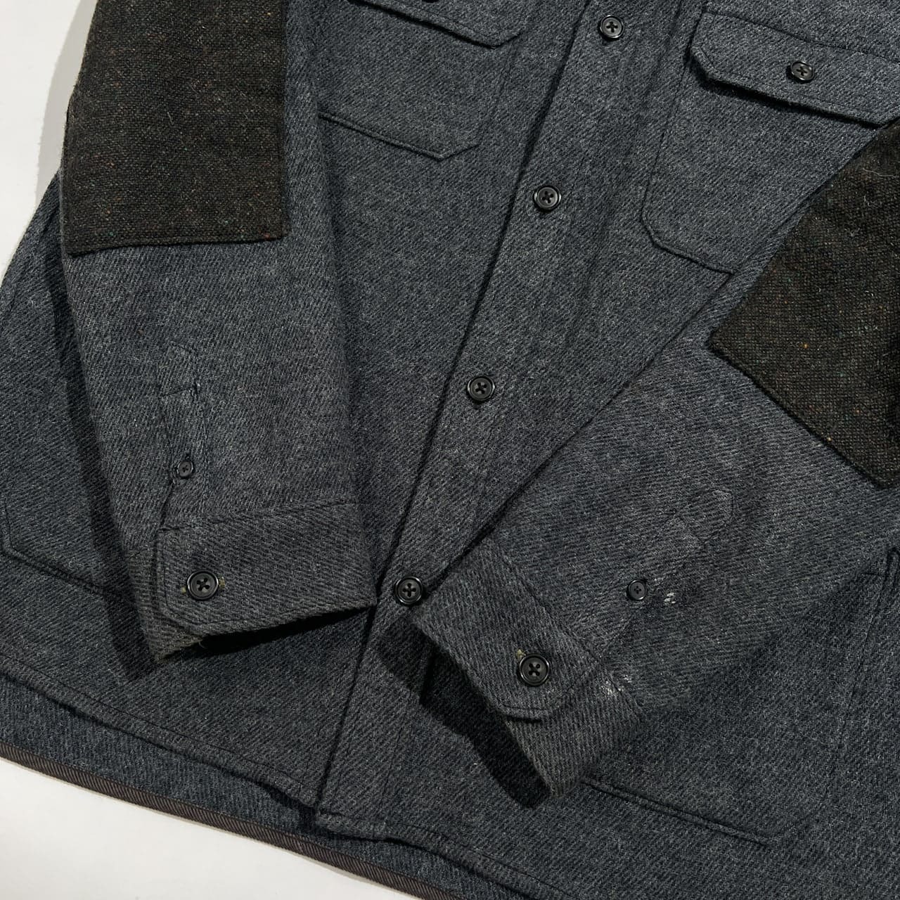 R.NEWBOLD アールニューボールド MOON社 英国生地 エルボーパッチ ウール CPOシャツ ジャケット XL /チャコールグレー系 ジョイックス