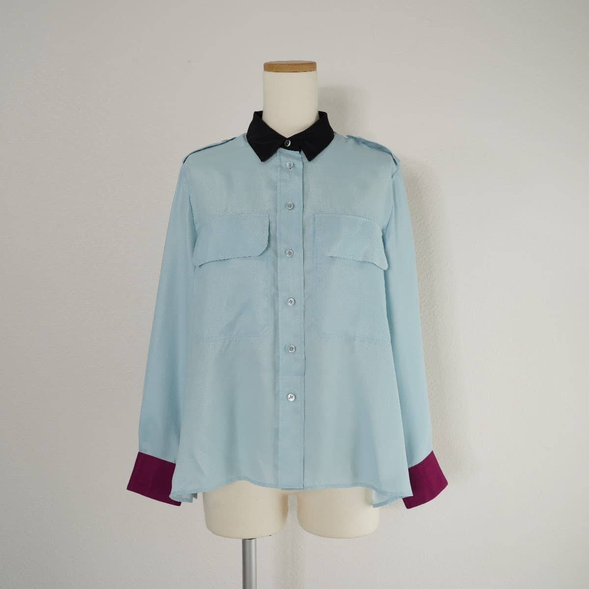 未使用 Paul Smith ポールスミス ウーマン とろみブラウス シャツ 切替 ポケット ドット 長袖 水色 黒 マゼンダ フクル ファッションブランドユーズドセレクトショップ
