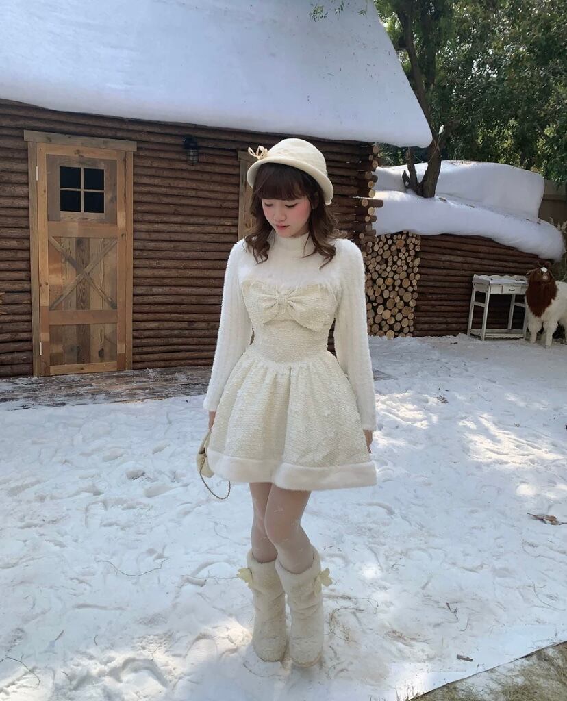 白 ワンピース ホワイト リボン ポンチョ 可愛い | LOVEYsmileSHOP