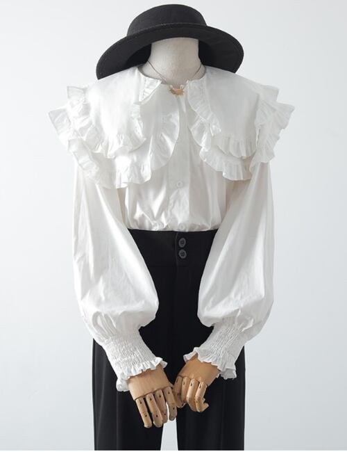 Ruffled Collar Sheer Blouse