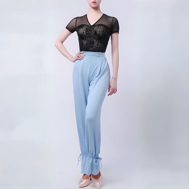 シアーメッシュ ローズフロッキー Vネック レオタードトップス 1col　D00804