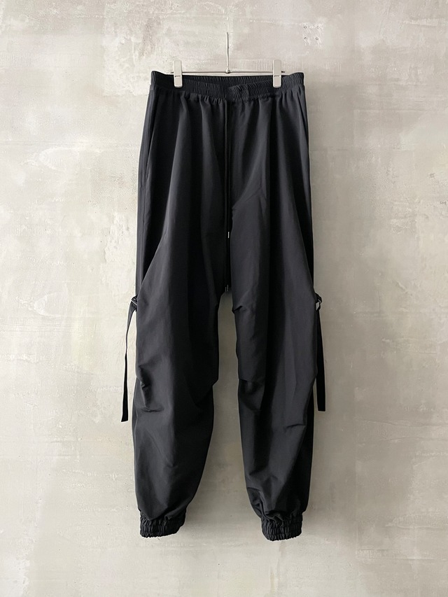T/f F5 nylon cotton easy baggy strap pants - black