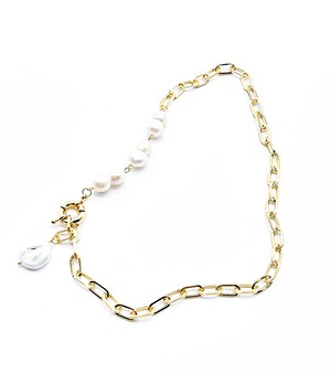 HEART PEARL CHAINMIX NECKLACE ゴールド