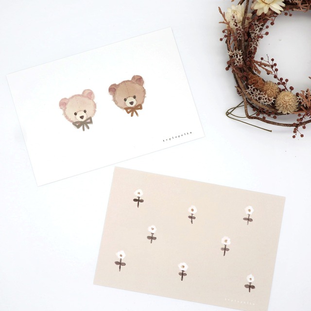 くまとお花のポストカード４種セット