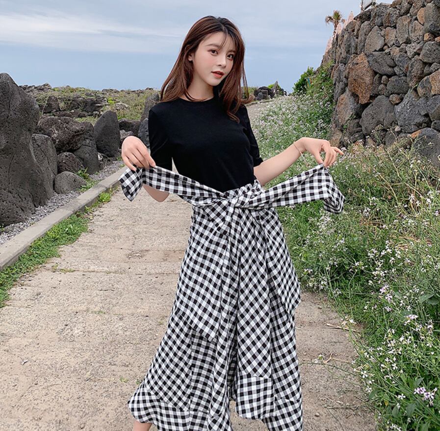 レディース ワンピース コーデ風 ドッキング チェック スカート T