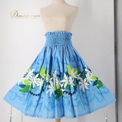 フラダンス 衣装 パウスカート ブルー系 ティアレ柄 ハワイアンプリント 日本製 アロハ 花柄 フラ ダンス レッスン 練習 植物柄 かわいい さわやか おしゃれ シングル スカート ホワイト系 グリーン系 ブラック系 水色 白 緑 黄緑 黒 リゾート カジュアル レディース