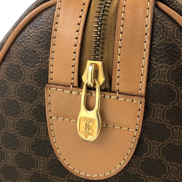 CELINE セリーヌ マカダム ブラゾン型押し フロントポケット ミニボストン ハンドバッグ ブラウン vintage ヴィンテージ オールドセリーヌ sypxtm