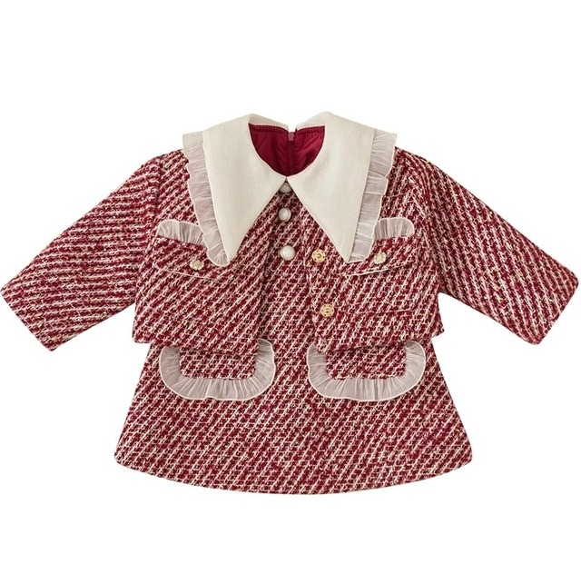 [Set] Red tweed jacket & big color dress