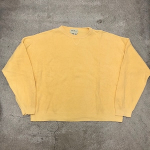 90s Eddie Bauer/Cottom Knit Sweater/USA製/白タグ/XL/コットンニットセーター/イエロー/エディーバウアー