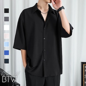 【韓国メンズファッション】5分袖シンプルシャツ ナチュラル カジュアル きれいめ 大人 ゆったり サイズ豊富 BW2682