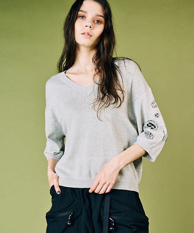 VネックグリッターTOPS (GRAY)　CQ-49025