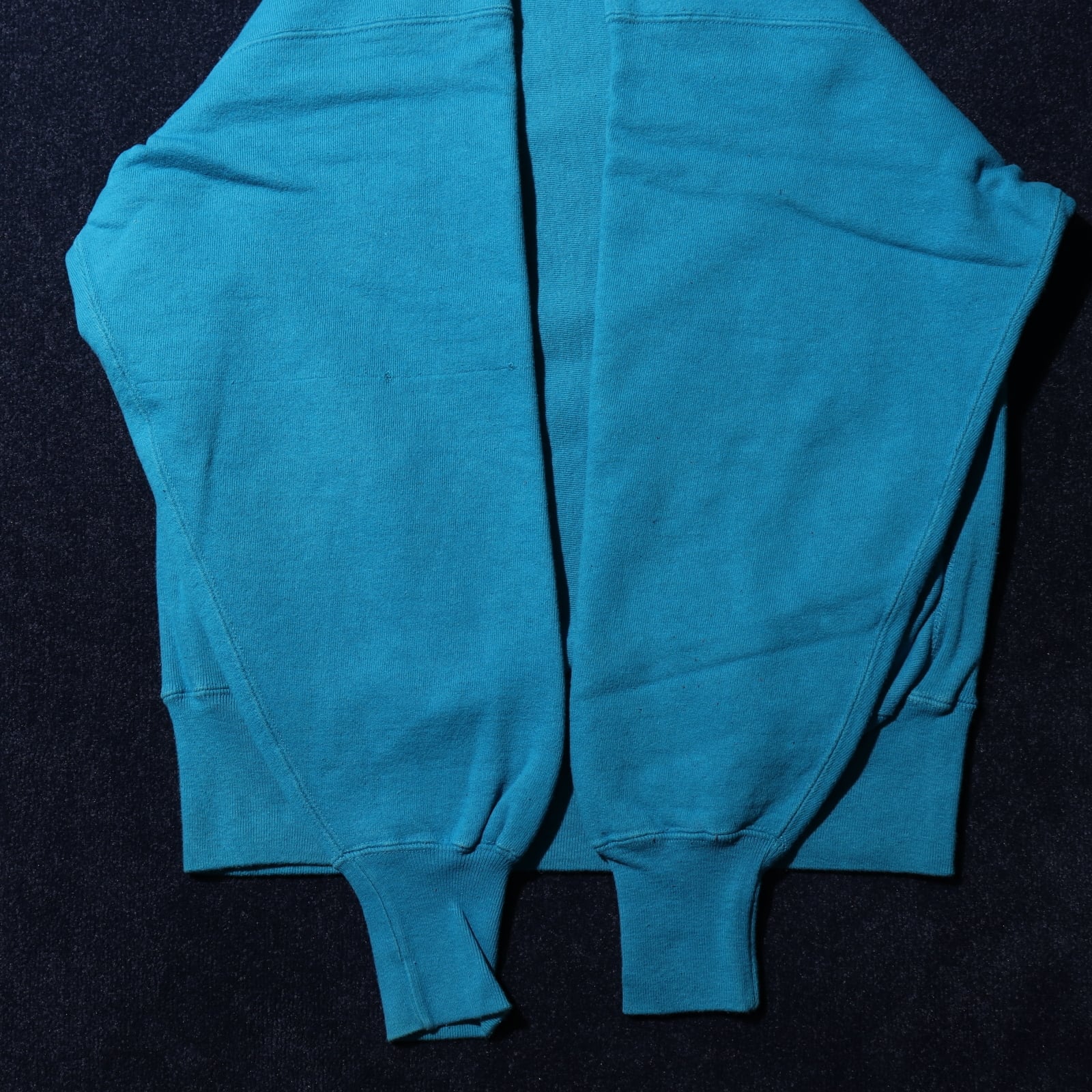 L ターコイズブルー 目無し無地 90s USA リバースウィーブ  