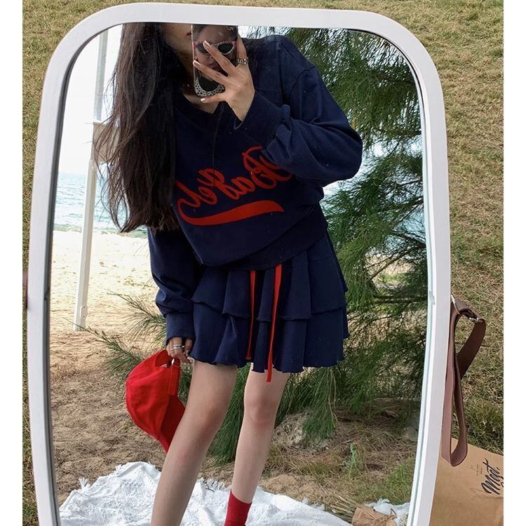 2カラー セットアップ 上下セット Vネック ロゴ トレーナー ティアード