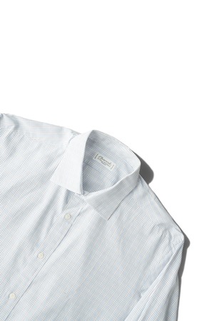 00's "Charvet" Blue Fine Check Pattern Cotton Dress Shirt Made in FRANCE
