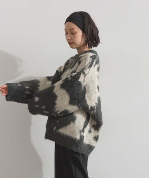 HD2510057  モヘアタッチタイダイ柄オーバーサイズニットプルオーバー D.gray