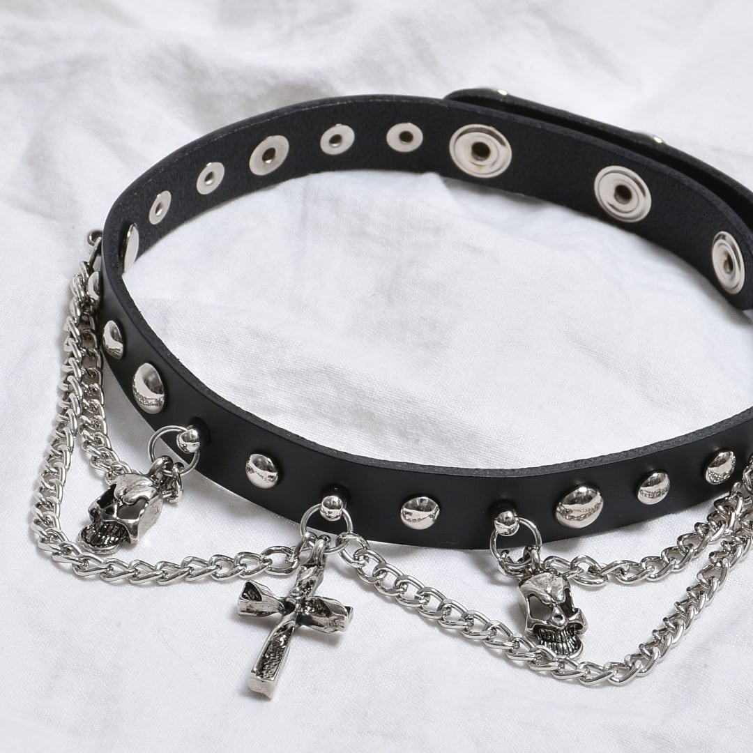 スタッズ付き 〇チェーンレザーチョーカー | VOLCAN&APHRODITE