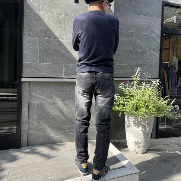 ペイント×ダメージ加工 ストレッチ デニムパンツ スリムジーンズ