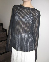Sheer ribbed knit crew-neck Tops L0059