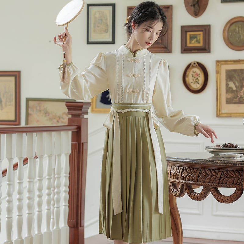 韓国 3点セット チャイナ風 ブラウス ジャガードベスト ミニスカ cb05d7d0ba4773e5b232f507fd835b