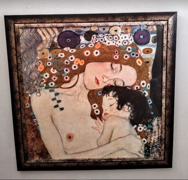 グスタフ・クリムト「母と子」 ポスター額装品 額縁外寸69.0x69.0x2.5