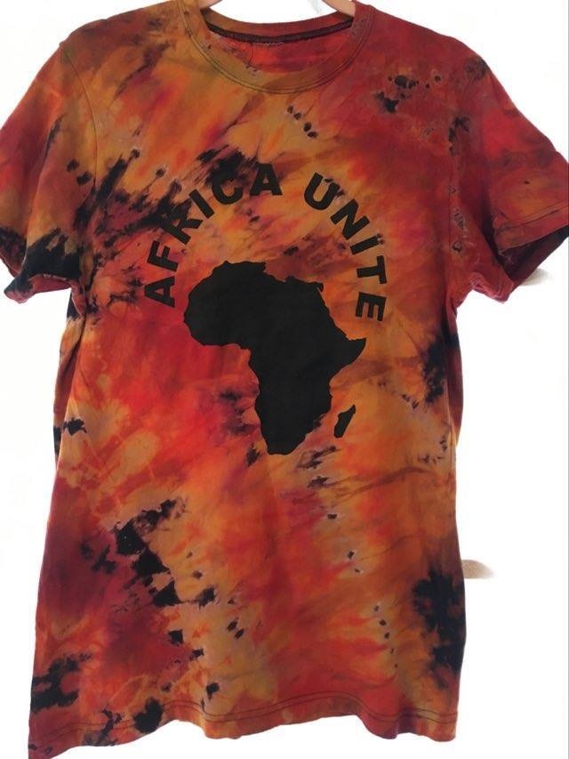 ガーナの手染めTシャツ【S】 AFRICA UNITE-⑧
