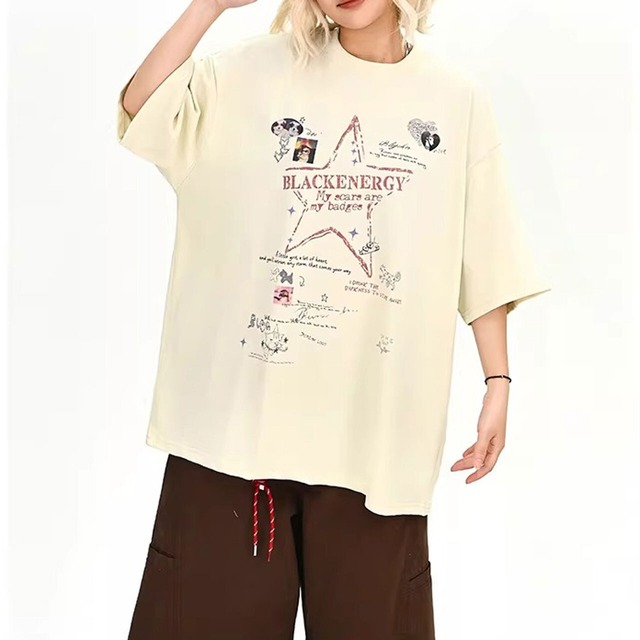 スターパターンポップグラフィックTシャツ 2col   R02139