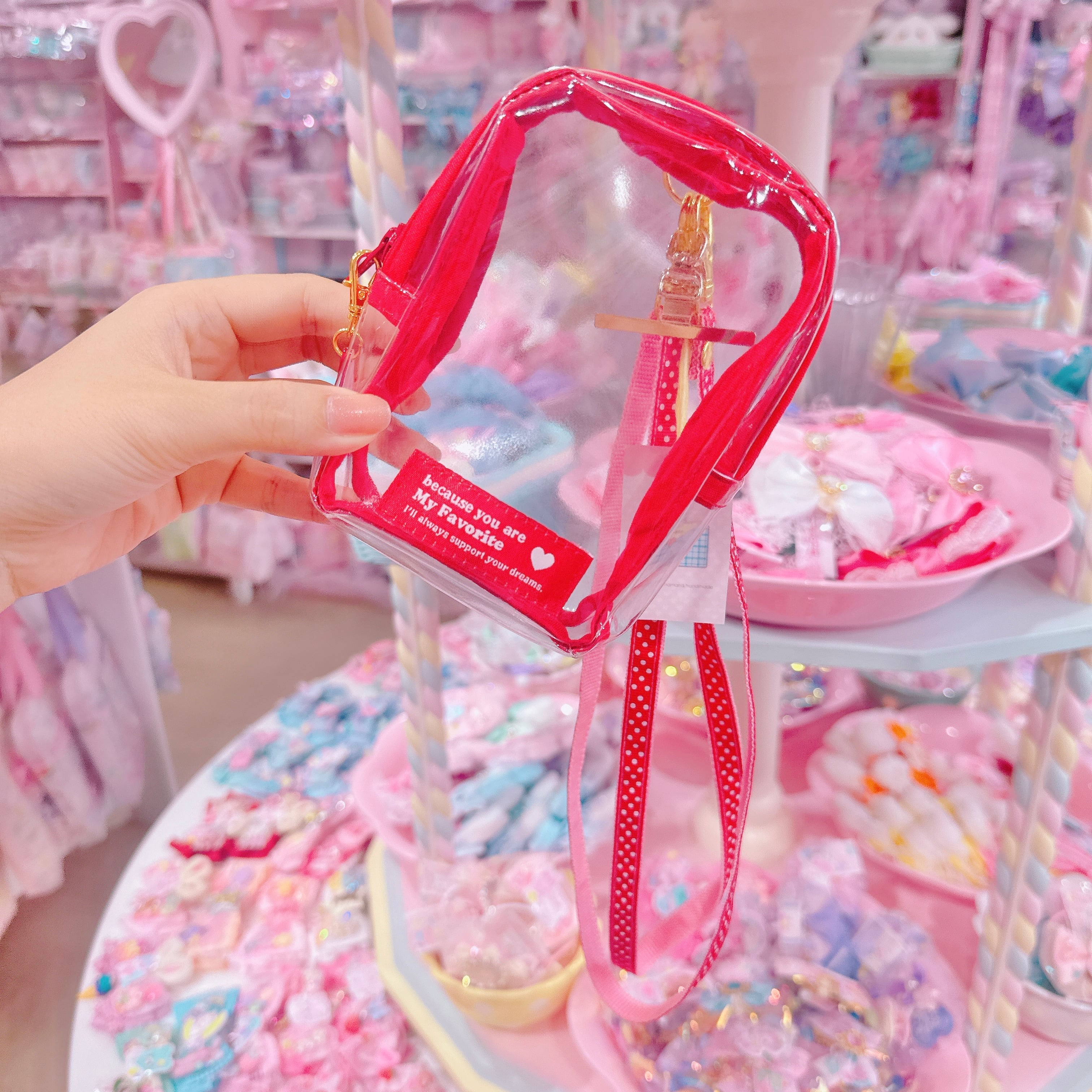 【N4】34-7クリアポーチ付きスマホストラップ（レッド）