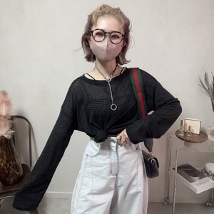 color sheer long tee【Black】