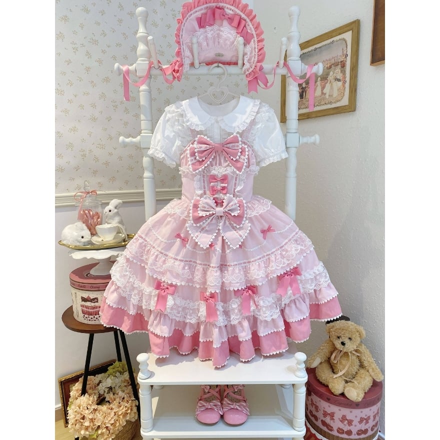 ロリータファッション 【はじめてでも安心】多段フリル×リボン装飾 甘