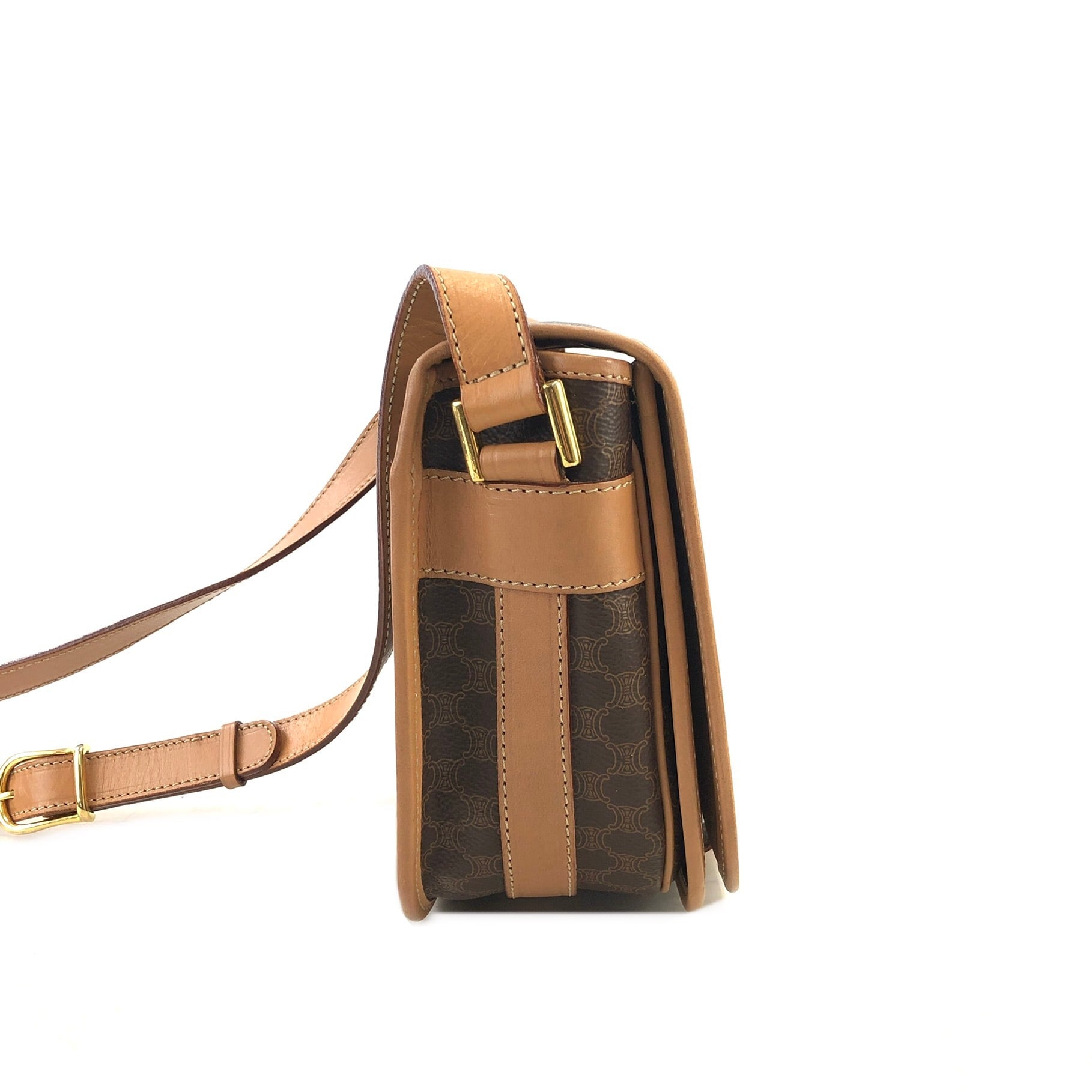 CELINE セリーヌ マカダム ブラゾン型押し レザー フラップ ラウンド