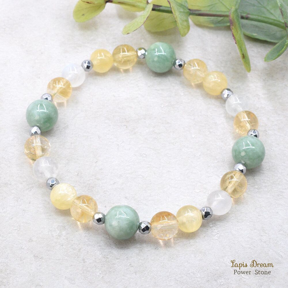 幸運をもたらすお守り | ビルマ翡翠、シトリンのパワーストーン ブレスレット