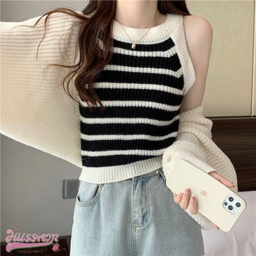 韓国抜け感が可愛い 2枚 トップス ニット セーター レディース 長袖 ゆったり かわいい カジュアル きれいめ スリーブ 夏 羽織り ファッションきれいめ 大人っぽ ショートタンクトップカジュアル秋