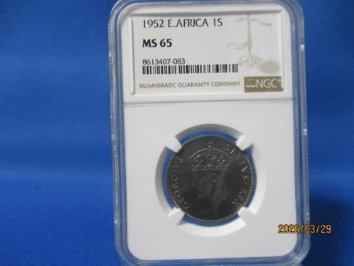 東アフリカ 1シリング硬貨☆1952年／未使用／ジョージ6世／NGC MS65