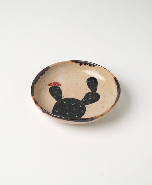 陶植絵付豆皿／ウチワサボテン　[ 1 ]  光沢