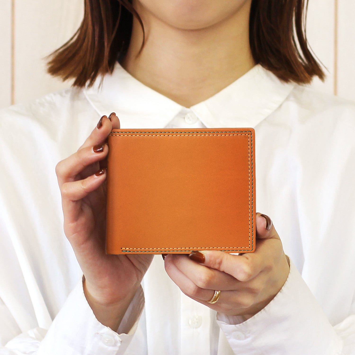 美品 本革 牛革 ソフト オレンジ レザー ステッチ ショルダーバッグ