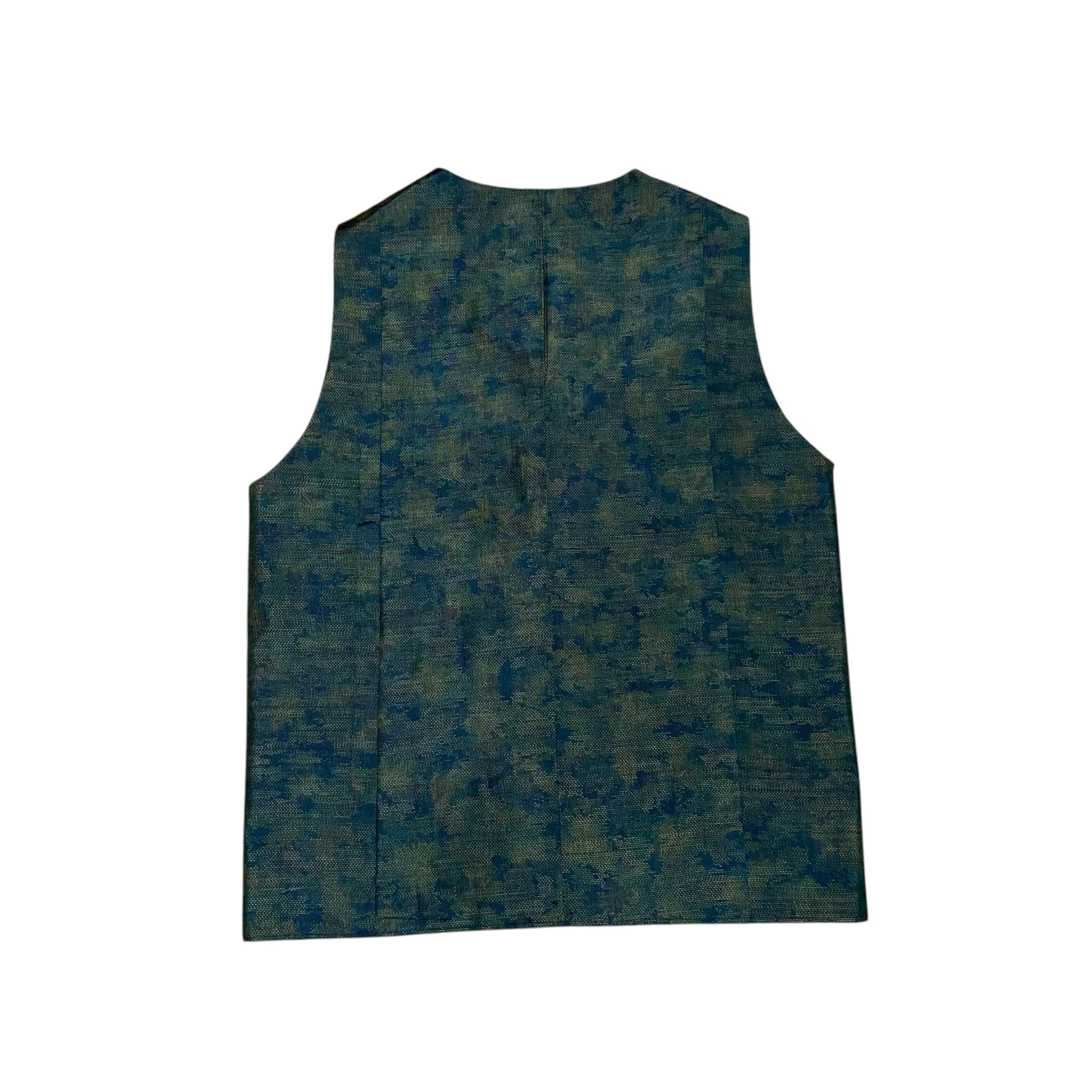 着物リメイク リバーシブルベスト 大島紬 扇面草花文様× 森林文様