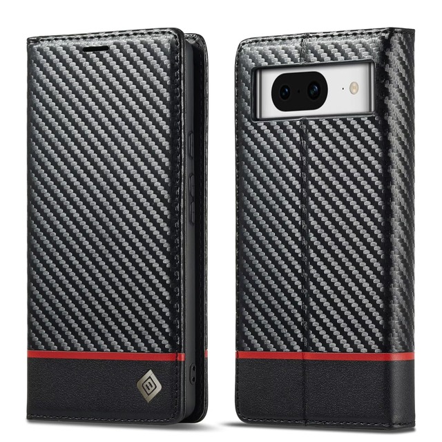 WANWO for Google Pixel 8A ケース 手帳型 for ピクセル 8A 手帳 ケース 耐衝撃 炭素繊維テクスチャ マグネット開閉式 便利 軽量 薄型 カード収納 スタンド機能 ビジネス 上質 高級な炭素繊維風 横のライン