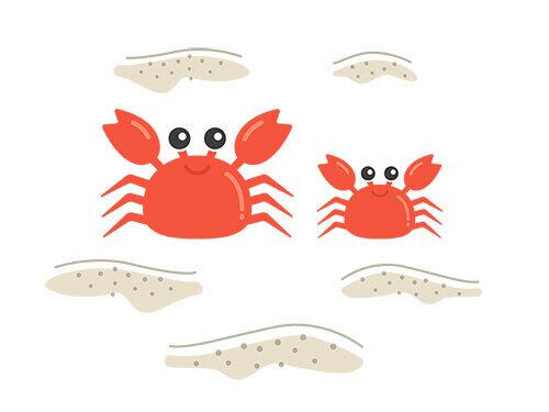 砂浜を歩く、カニの親子のイラスト | イラストセンター有料素材販売