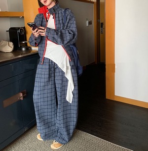 check wide pants 2colors【2025091306】